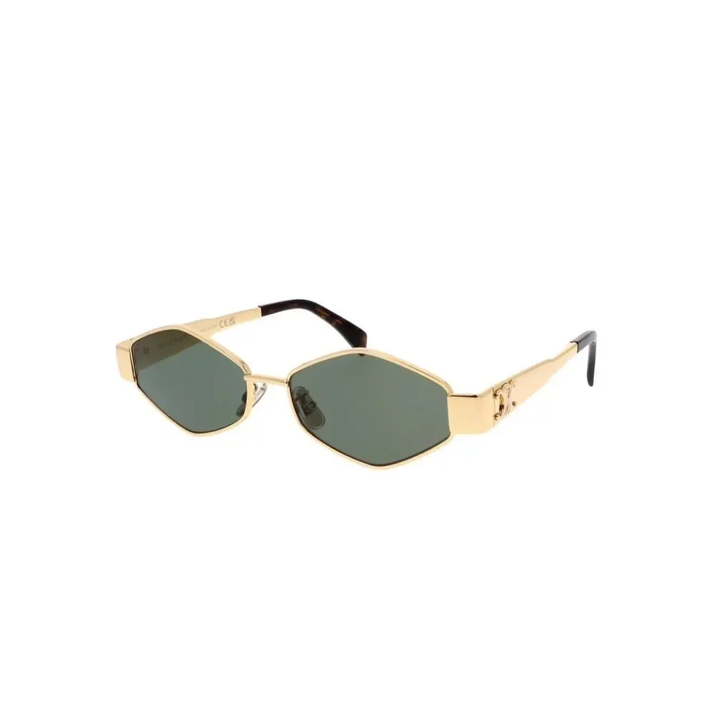 New Celine CL40254U 30N Sunglasses Gold Frame Geometric Shape Authentic